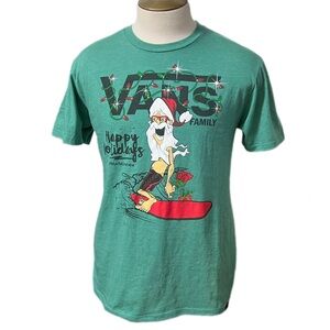 Vintage VANS Family Happy Holidays Mele Kalikimaka Santa Surfer T Shirt MEDIUM